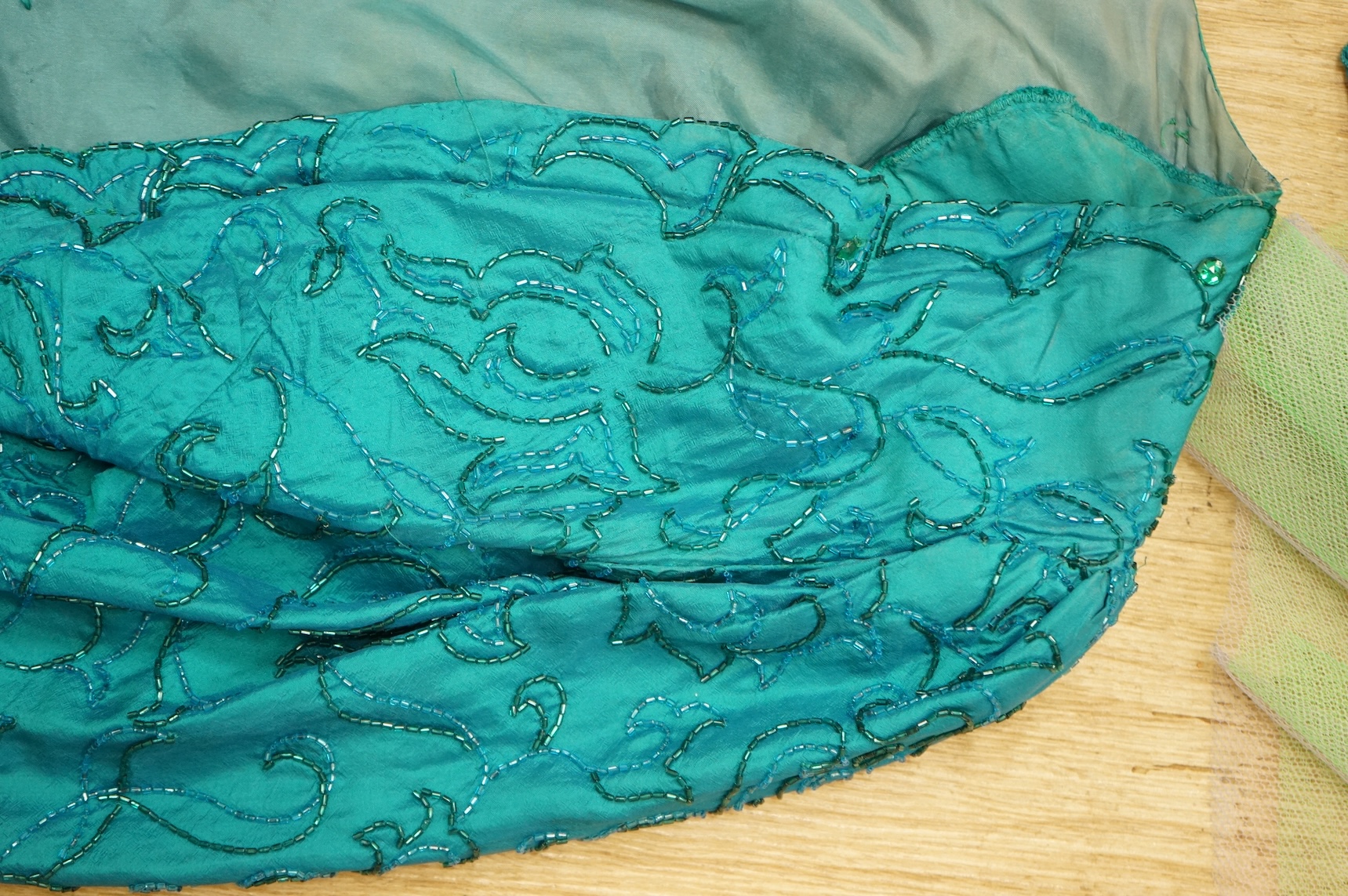 A 1960's/70's evening dress and jacket, with a red velvet dress